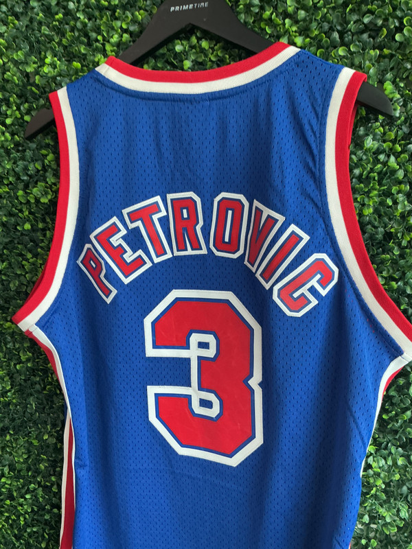 VINTAGE DRAZEN PETROVIC NJ NETS REEBOK SWINGMAN JERSEY
