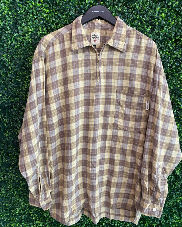 1990s STUSSY CHECKED HALF ZIP - Primetime