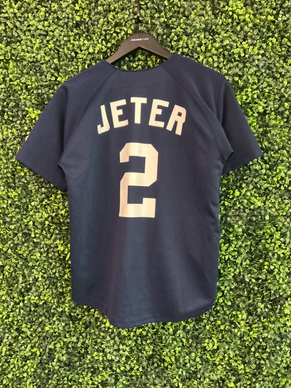 VINTAGE DEREK JETER NY YANKEES RUSSELL ATHLETIC BLUE JERSEY