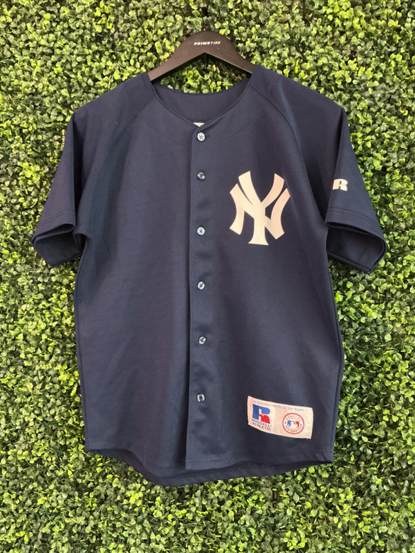 VINTAGE DEREK JETER NY YANKEES RUSSELL ATHLETIC BLUE JERSEY