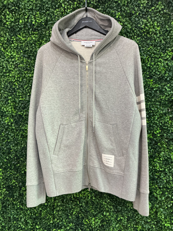 THOM BROWNE GREY ZIP UP SWEATER