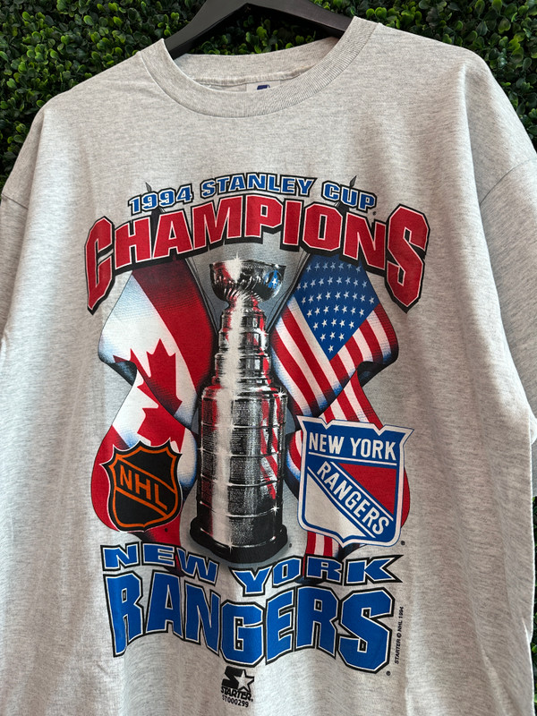 VINTAGE NEW YORK RANGERS 1994 STANLEY CUP CHAMPIONS STARTER TEE GREY