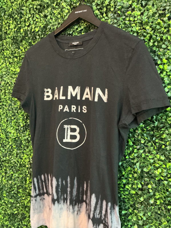BALMAIN BLACK TIE-DYE LOGO T-SHIRT (S)