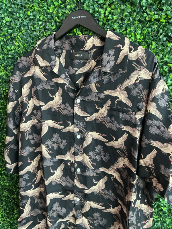 AMIRI SHORT SLEEVE SILK CRANE SHIRT