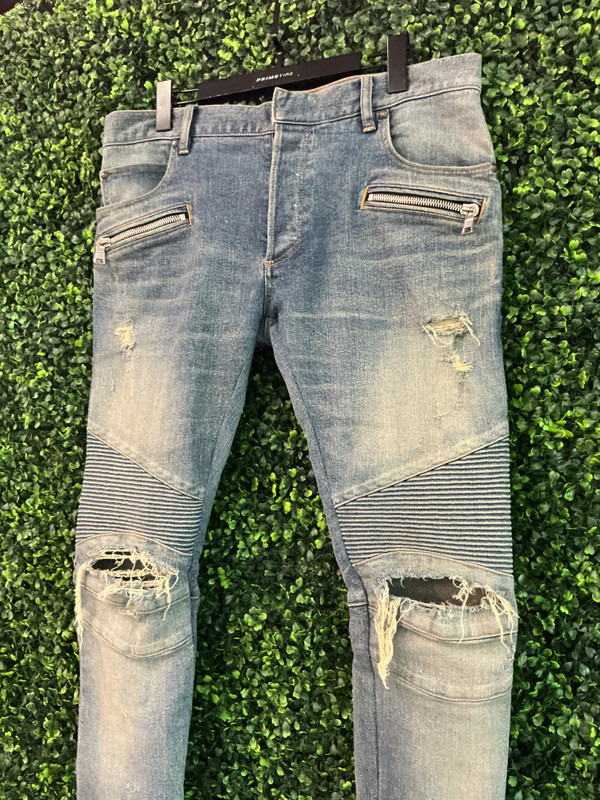BALMAIN BLUE BIKER JEANS (SZ 33)