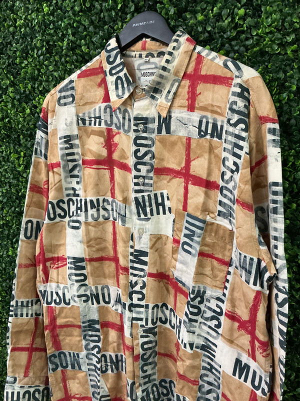 VINTAGE MOSCHINO LOGO TAPE BUTTON UP SHIRT