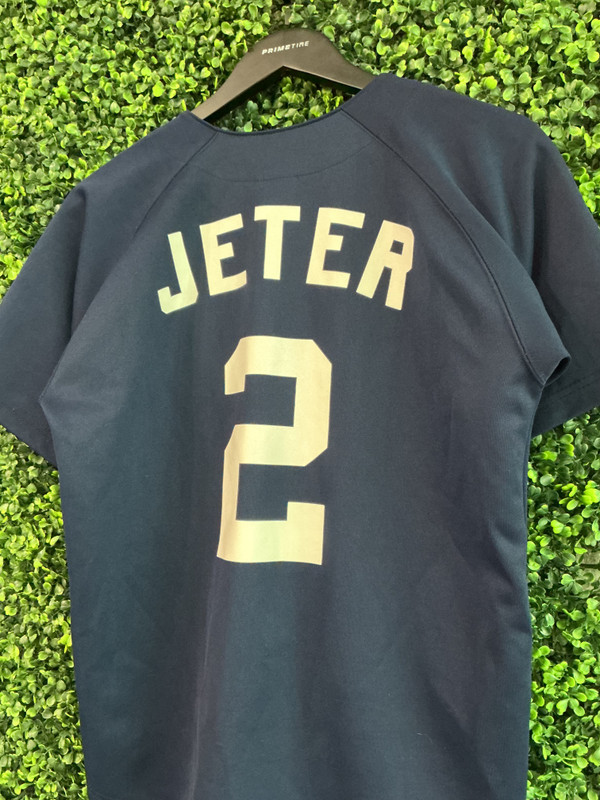 VINTAGE DEREK JETER NY YANKEES RUSSELL ATHLETIC BLUE JERSEY