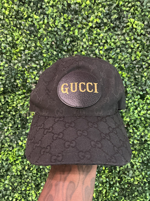 GUCCI BLACK CANVAS MONOGRAM BASEBALL HAT