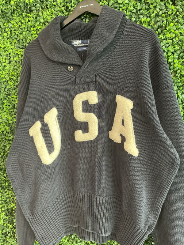 VINTAGE POLO RALPH LAUREN USA NAVY SHAWL SWEATER