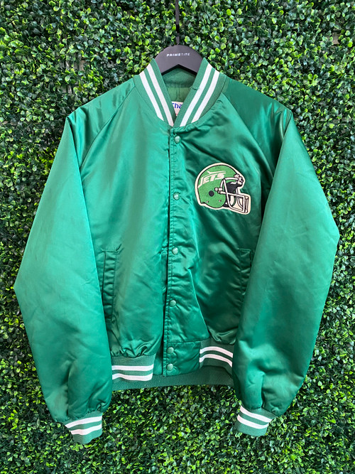 Vintage 1980s New York NY Jets Old Logo Chalk Line Matte (Not Shiny) Satin Bomber Jacket - Size Men’s Large