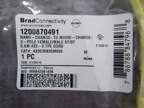 Molex Brad Connectivity 483030K05M006, 3P Female/Male ST/ST 1200870491