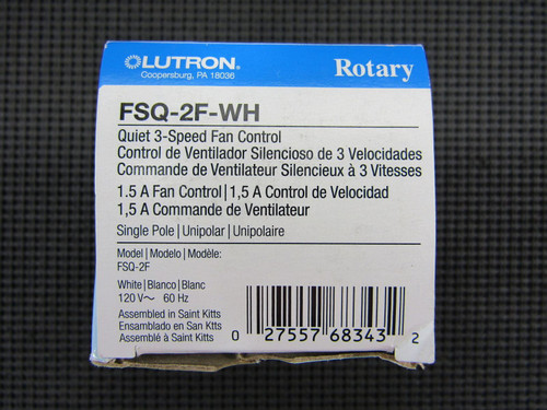 Lutron FSQ-2F-WH 3 Speed Fan Control 1.5A 1P Rotary