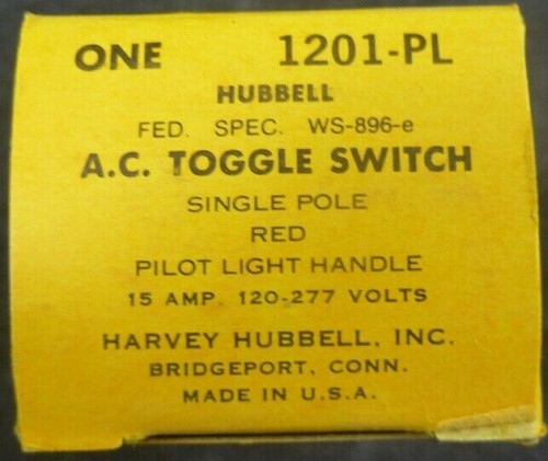 Hubbell 1201-PL 1P Red Pilot Light A.C. Toggle Switch 15A 120-277V WS-896-e