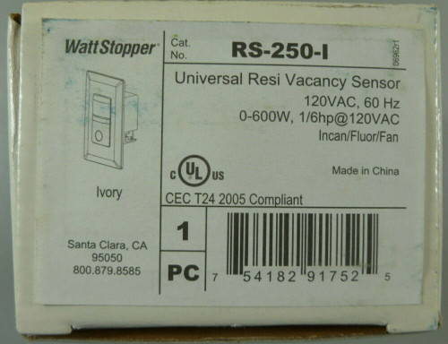 Wattstopper RS-250-I Universal Resi Vacancy Sensor 120VAC 600W Ivory