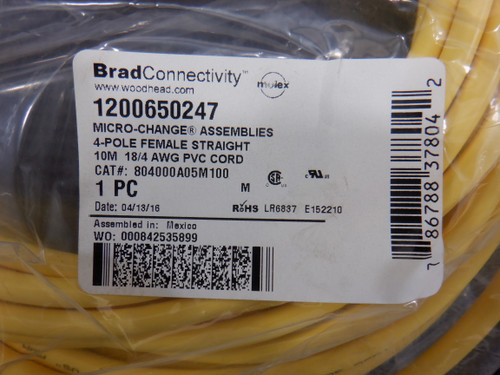 Brad Connectivity 804000A05M100 1200650247 4P 10M 18/4 Micro-Change Assemblies