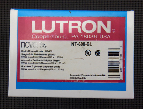 Lutron NT-600-BL 1P Slide Dimmer 600 Watt 120V Nova Black