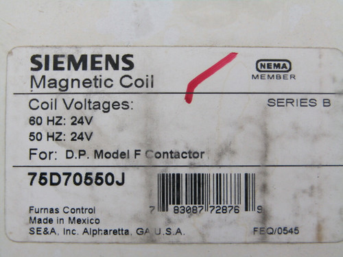 Siemens 75D70550J D.P. Model F Magnetic Contactor Coil 24V