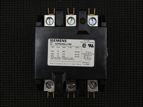 Siemens 42FE35AJ106 Definite Purpose Magnetic Contactor 3P 75A FLA 24V Coil