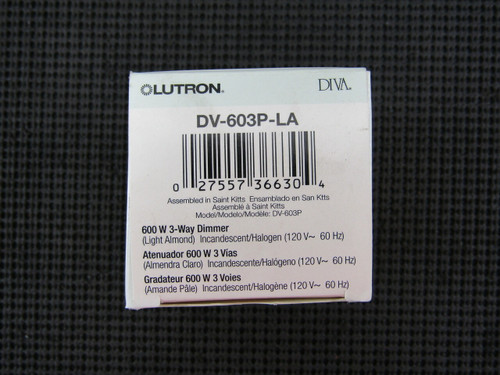 Lutron Diva DV-603P-LA 600 W 3-Way Dimmer (light Almond) 120V - 60Hz