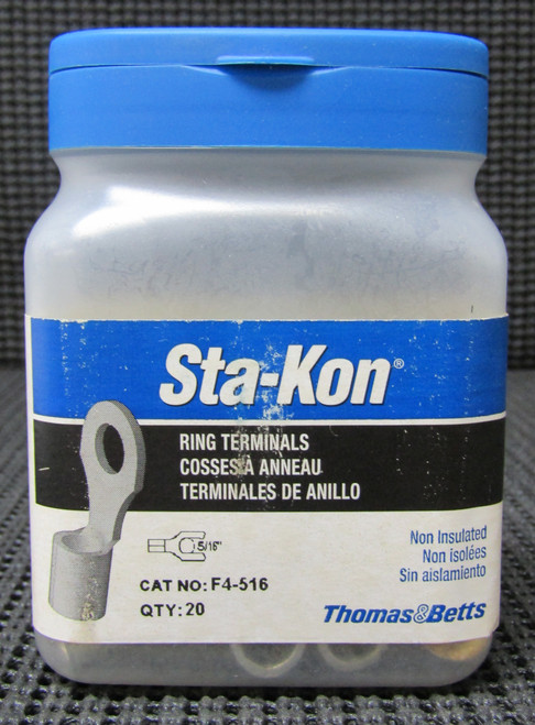 THOMAS & BETTS F4-516 4AWG 5/16" NON-INSULATED RING TERMINAL - LOT OF 20
