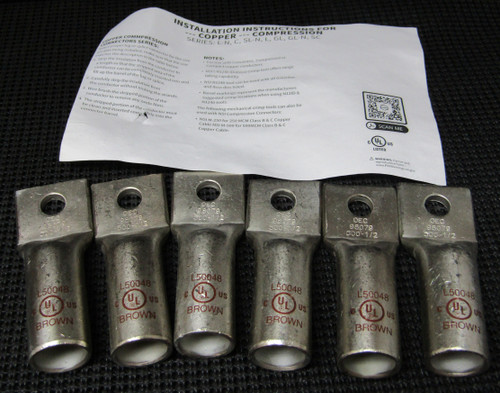 NSI L50048 1/2" 600V LONG BARREL 1-HOLE 500MCM COMPRESSION LUG - LOT OF 6