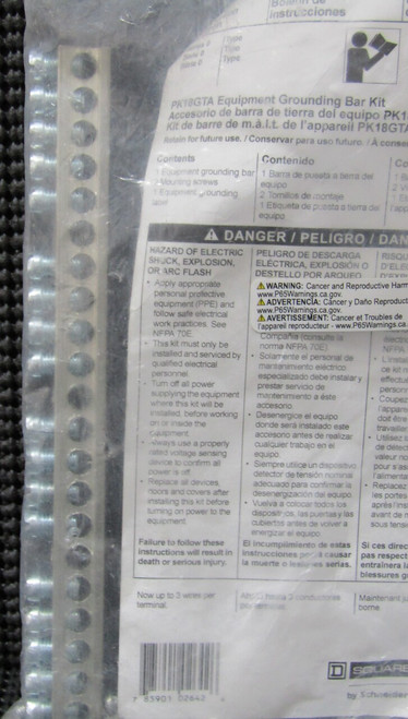 SQUARE D PK18GTA 225A 18 TERMINAL QO LOAD CENTER GROUND BAR KIT - FACTORY SEALED