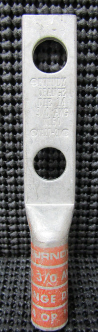 BURNDY YA27-2N 3/0 AWG 2-HOLE 1/2" STUD LONG BARREL COMPRESSION LUG - LOT OF 4
