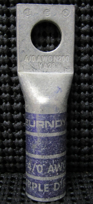 BURNDY YA28 35KV N200 4/0 AWG 1-HOLE PURPLE LUG - LOT OF 3 / NEW NO BOX