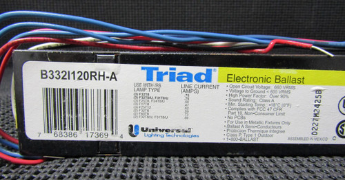 UNIVERSAL B332I120RH-A000I 120V 60HZ T8 INSTANT START BALLAST - NEW IN BOX