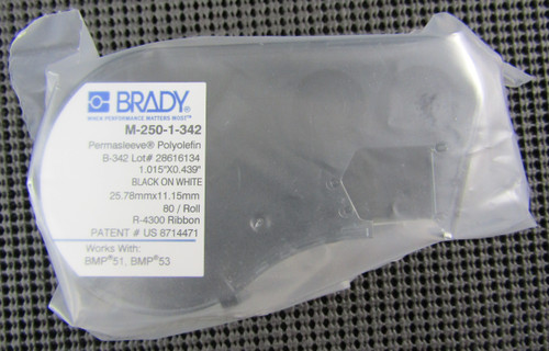 BRADY M-250-1-342 1/4"x1" BLACK ON WHITE PERMASLEEVE HEAT SHRINK - NEW IN BOX