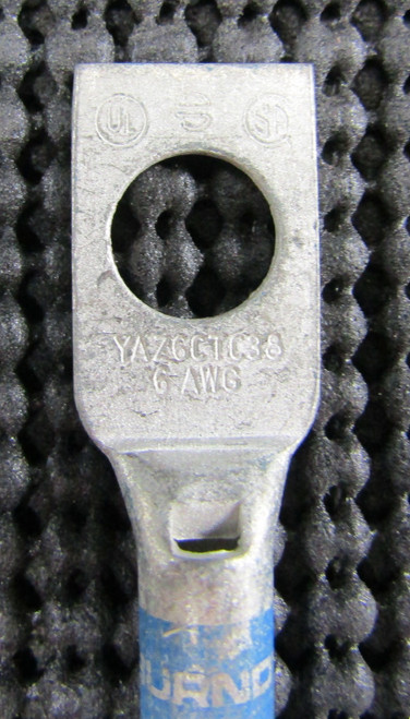 BURNDY YAZ6CTC38 AWG#6 3/8" ONE-HOLE LONG BARREL LUG - LOT OF 3 / NEW NO BOX