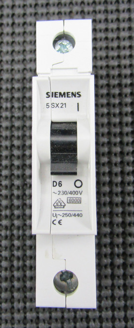 SIEMENS 5SX21 D6 480V 6A 1P D TRIP CURVE MINI CIRCUIT BREAKER - NEW NO BOX