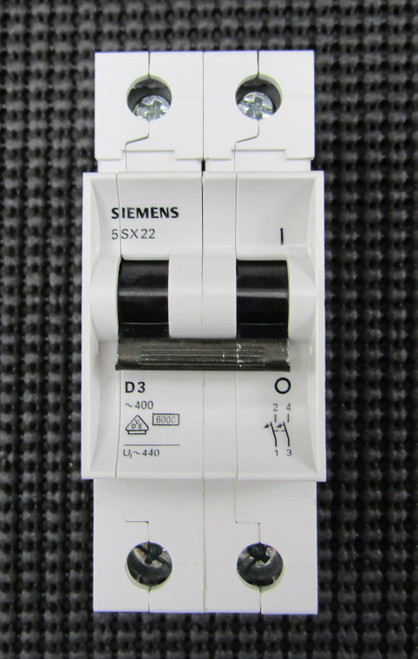 SIEMENS 5SX22 D3 480V 3A 2PD TRIP CURVE MINI CIRCUIT BREAKER - NEW NO BOX