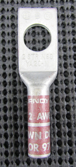 BURNDY YA2CN 1/2" 2AWG 1-HOLE LONG-BARREL LUG - LOT OF 2 / NEW NO BOX