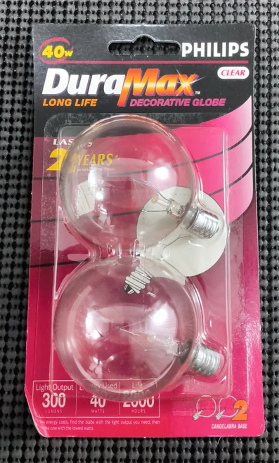 PHILIPS BC4016-1/2C/CL/LL CLEAR 120V DECORATIVE GLOBE - TWO PACK / FACTORY SEALED