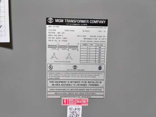 MGM AD370-L0891 112.5KVA 3Ph 480-575 60 Hz