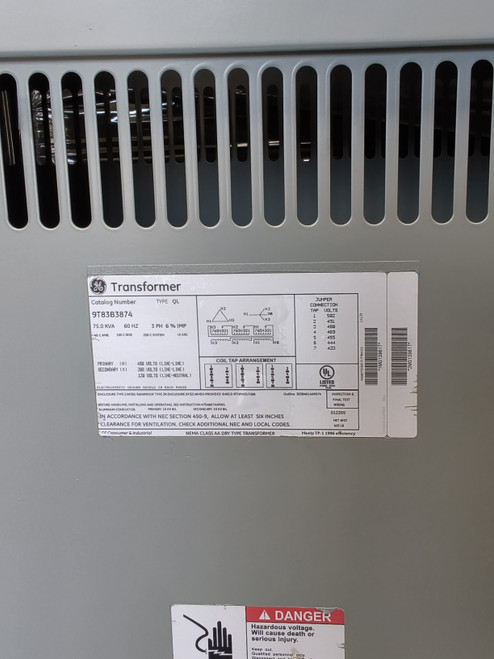 R-General Electric 9T83B3874 75KVA 480v-208Y/120v 3Ph 60Hz N1