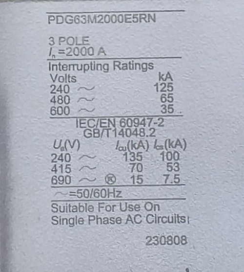 Eaton PDG63M2000E5RN 2000 Amp 3 Pole 600V Circuit Breaker