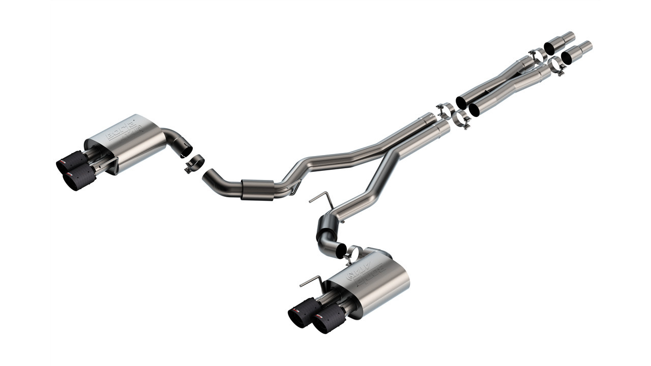 Borla 2024 Ford Mustang GT 5.0L V8 3 in ATAK Catback Non-Active Exhaust- Carbon Fiber Quad Tip - 140970CFBA