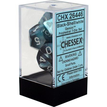 Chessex: Dice Polyhedral 7-Die Gemini Set - Black & Shell with White