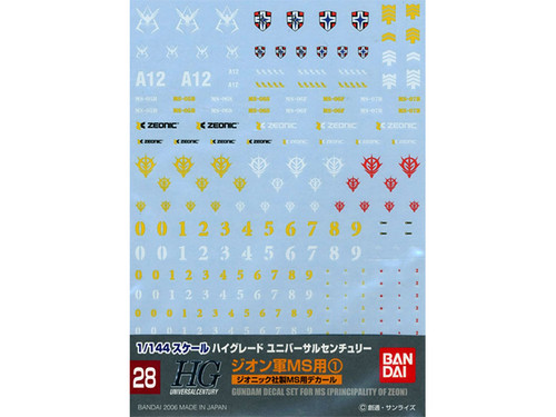 Gundam: Gundam Decal Set - GD-28 1/144 Scale Gundam Decal Set for MS (Principality of Zeon)