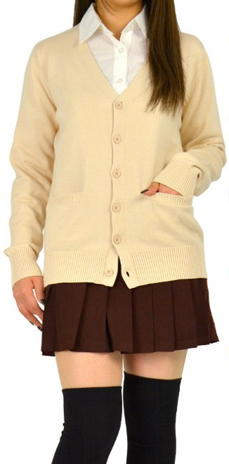 Amazon.com: Long Sleeve deep V-Neck Knitted Button up Cardigan Sweater Anime  Japanese School Girl Uniform with Socks Set(Light Apricot S): Clothing,  Shoes & Jewelry