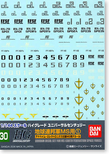 Mobile Suit Gundam: Gundam Decal Set - GD-30 1/144  Gundam Decal Set For MS (Earth Federation Space Force)