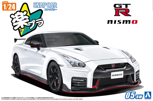 RakuPla Snap Car: Model Kit - 05 BW R35 Nissan GT R Nismo 2017 Brilliant White Pearl 1/24 scale