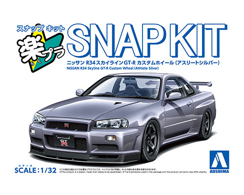 Snap Kit: 1/32 Scale Plastic Model Kit - No.12CU-AS Nissan R34 Skyline GT-R Custom Wheel (Athlete Silver)