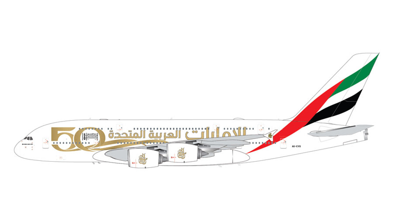 GeminiJets Emirates Airbus A380-800 Emirates 50th Anniversary A6-EVG 1/200  G2UAE1056