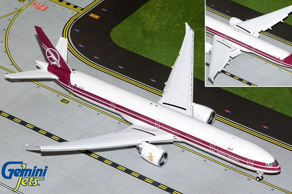 GeminiJets Qatar Airways Boeing 777-300ER A7-BAC ‘25th Anniversary Retro’ (Flaps Down) 1/200 G2QTR1145F