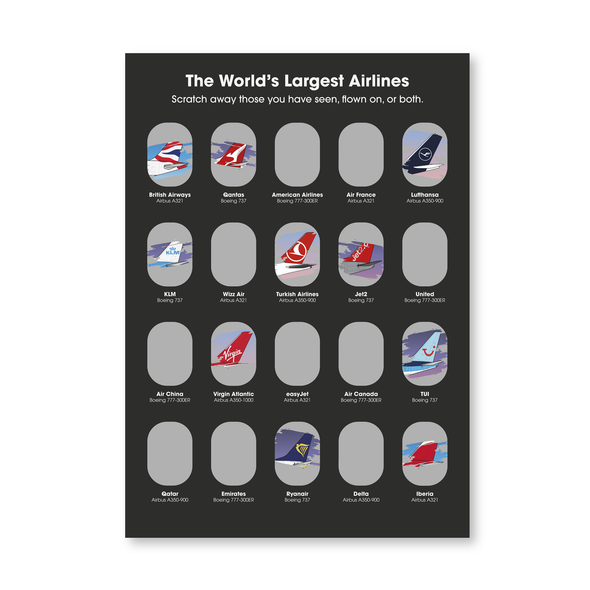 The World's Largest Airlines Scratch Poster - A3 Size - Aviation Gift