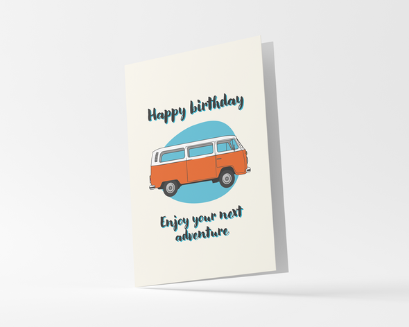 Gateway22 Campervan Travel and Adventure Birthday Card for boyfriend, girlfriend, husband or wife, with envelope