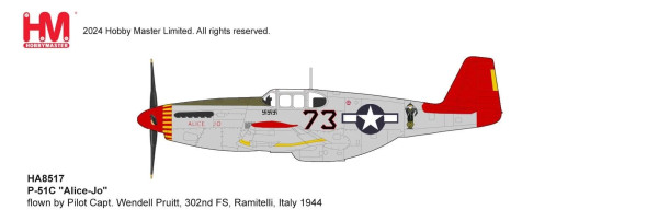 Hobby Master P-51C "Alice-Jo" flown by Pilot Capt. Wendell Pruitt, 302nd FS, Ramitelli, Italy 1944 1/48 HA8517